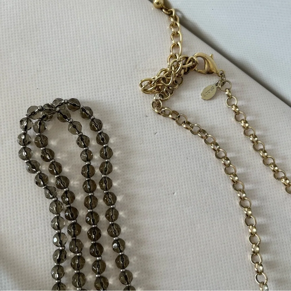 Chico’s Chunky Statement Necklace Silver Pearl Gold Tone Long Strand Set of 3